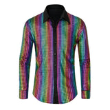 Men's Regular 70s Disco Shirts Metallic Sequins Long Sleeve Button Down Dress Shirts Nightclub Long Sleeve Shirt With Button MartLion   