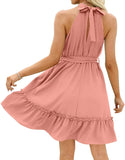 Women's Dress Summer Women's Beach Dress Folded Cake Dress Loose Neck Tie Sleeveless Dress Women's Summer Clothing MartLion   