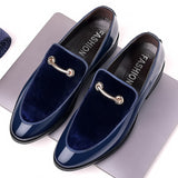 Men's Shoes Party Black Patent Elegant Slip on Loafers Point Toe Velvet Mart Lion   