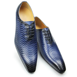 Men's Shoes Luxury Oxford Genuine Leather Handmade Black Blue Prints Lace Up Pointed Toe Wedding Office Formal Dress MartLion   