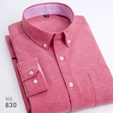Men's Striped Plaid Oxford Spinning Casual Long Sleeve Shirt Breathable Collar Button Design Slim Dress MartLion Red 38 - M 