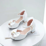 Summer Peep Toe Cute Sweet Bowtie Lace High Heels Sandals Women Lolita Platform Wedding Party Block Heel Shoes MartLion   