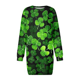 Unique Above Knee Spring Dress Women O-Neck Long Sleeves St Patrick's Day Printed Frocks Branco MartLion   
