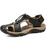 Men's Leather Sandals Summer Wrap Toe Hiking Roman Genuine Platform Non-slip Trekking Beach Sneakers Mart Lion Black 38 