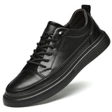 Men's Leather Shoes Thick Sole Soft Surface Outdoor Sneakers Leather Casual Oxford MartLion Black 39 