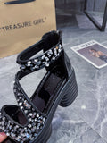 Summer Casual Women Platform Sandals Square Head Sequins Roman Shoes Chunky Heel Ladies Mart Lion   