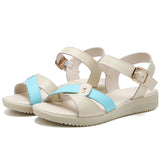 Summer Leather Metal Buckle Strap Ladies' Sandals Heel Height 2.5CM flat Women's Beach Shoes MartLion   