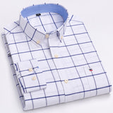Men's100% Cotton Long Sleeve Button Down Check Shirt Single Chest Pocket Work Casual Standard-fit Plaid Striped Oxford Mart Lion L502 43 