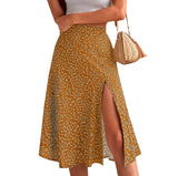 women long skirt summer Versatile floral skirt Casual Wrap Middle dresses classic beach MartLion Yellow S 