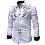 Men's Embroidered Western Shirt Long Sleeve Slim Casual Shirt Mart Lion   