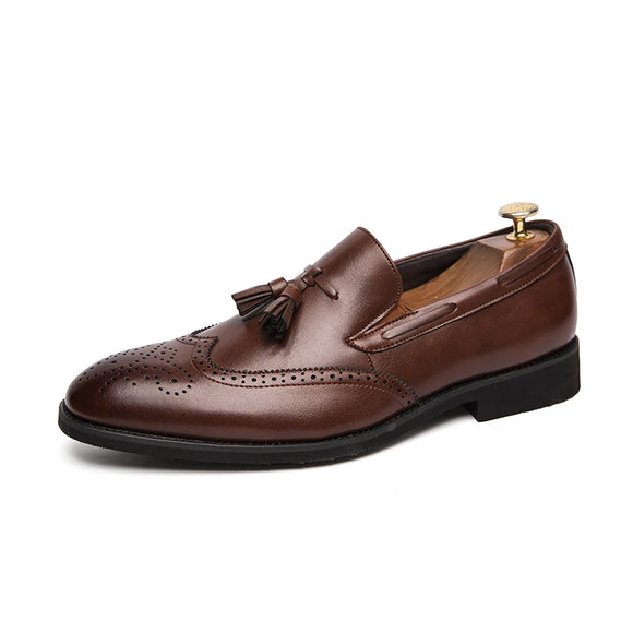 Men's Brogue British Oxford Dress Shoes Gentleman PU Leather Footwear Zapatos Hombre Flats Tassel Loafers MartLion   
