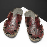 Men's Slides Leather Slippers Summer Shoes Sandals Designer Footwear Mart Lion Wine Red 38 