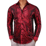 Designer Shirts Men's Silk Long Sleeve Green Red Paisley Slim Fit Blouses Casual Tops Breathable Streetwear Barry Wang MartLion 0620 S 