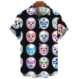 Mask Print Men's Shirt Summer  Short Sleeve Shirt  Casual Hawaiian Shirt For Men Loose Clothing Mexican Wrestling MartLion CSZHE2024131KV 2XL 