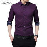 Luxury Brand Men's Dress Shirts Long Sleeve Geometric Print Social Shirt Handsome Blouse Mart Lion Purple Asian size M 