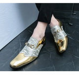 British style Shiny Golden Men's Dress Shoes Pointed Toe Leather Chelsea Formal Designer Luxury Party Wedding MartLion   