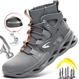  High Top Men's Safety Shoes Work Boots Breahable Steel Toe Puncture-Proof Work Sneakers MartLion - Mart Lion