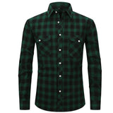 Mens Clothing Blouse Striped Men Red Green Blue Dress Shirt Tops Casual Business Plaid Print Long Sleeves Pocket design Shirt MartLion M-512 XXL 