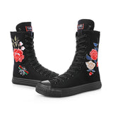 Casual Canvas Shoes Inner Zipper Front Lace Up Breathable and Flower Pattern Women's Boot MartLion black increase 43 