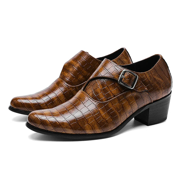  Elevator Shoes for Men's Heel Formal Leather Brown Loafers Dress Crocodile Heightening MartLion - Mart Lion