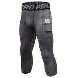 Compression Pants for Men Capri Leggings Cool Dry Workout Running Athletic Gym Tights Bottom with Pockets MartLion Grey M
