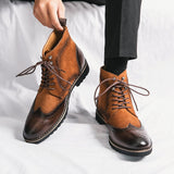 Men's Classical Retro Carved Brogue Leather Boots Suede Ankle Lace-up Short Martin High-Top Shoes Mart Lion   