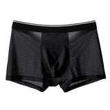 Men  Fine Mesh Breathable Sweat Boxer Briefs Bulge Pouch Underpants Solid Color Shorts Casual Loose Underwear MartLion Black XXL CHINA