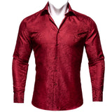 Luxury Purple Men's Silk Shirt Spring Autumn Long Sleeve Lapel Shirts Casual Fit Set Party Wedding Barry Wang MartLion   