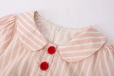 Summer Women Short Sleeve Striped Dress Mori Girl Mini Frocks Peter Pan Collar MartLion   