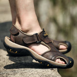 Men's Leather Sandals Slip-on Non-slip Casual Sneakers Wading Shoes Outdoor Sport Camping Hiking Mart Lion   