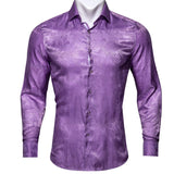 Barry.Wang 4XL Luxury Purple Paisley Silk Shirts Men Long Sleeve Casual Flower Shirts For Men Designer Fit Dress Shirt BY-0057 Mart Lion CY-0091 S 