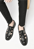 Summer Hollow-out Brogues Shoe Men's Luxury Genuine Leather Dress Buckle Black Sandals MartLion   