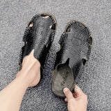 Men's Slides Leather Slippers Summer Shoes Sandals Designer Footwear Mart Lion   