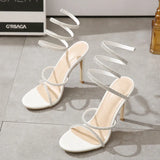 Runway style Ankle strap Women Sandals Rhinestones Stiletto High heels Gladiator Summer Shoes MartLion White 40 