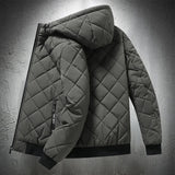 Jackets for Men with Hood Winter Cotton Padded Jacket Men Clothing Rhombus Texture Casual Parkas MartLion   