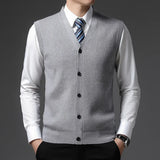 Men's Clothing Top Grade Winter V Neck Woolen Brand Knit Cardigan Casual Sweater Vest Sleeveless MartLion Clear grey 50 L 110 