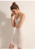 Summer  Lace Silk Nightgown Women V-neck Sleeveless Short Mulberry Silk Thin Slip Underdress MartLion   