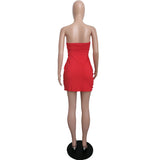 Solid Color Strapless Irregular Mini Dress Women Club Party Night Above Knee Wrap Slit Dresses MartLion   