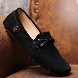 Loafers Men's Casual Suede Shoes Lightweight Soft Genuine Leather Moccasins Slip on Driving MartLion Black 37 