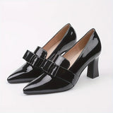 Elegant High Heeled Pumps For Women, Pointed Toe Shallow Mouth Slip On Soft Sole Dressy Chunky Heels, Bowknot Formal Shoes MartLion