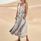 Women's Summer Dress Unique Casual Print Ankle-Length Dresses Round Neck Sleeveless Frocks MartLion Light Gray M United States