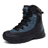 Men Leather Boots Mens Desert Waterproof Work Safety Shoes Climbing Hiking Ankle Men Outdoor Boots MartLion Blue 39