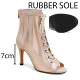 Fish Mouth Strap Jazz Boots Stiletto Heel Hollow Mesh Low Tube Sandals Latin Dancing Shoes Party Ballroom Performances MartLion   