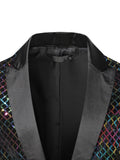 Glitter Embellished Groom Jacket Stylish Men's One Button Shiny Plaid Tuxedo Nightclub Prom Stage blazers MartLion   