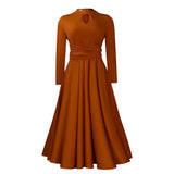 solid color casual  dress long sleeve elegant party dress elegant dresses MartLion Brown XXXL 