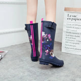 Woman Waterproof Rain Boots Women Spring Autumn Rainboots Print Female Knee-High Non-Slip Casual Shoes MartLion   