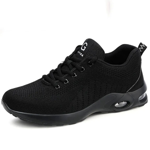 Summer Air Cushion Work Safety Shoes Men's Women Breathable Sneakers Steel Toe Anti-puncture Protective MartLion 9192-black 38 