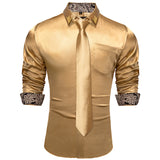 Men's Shirts Long Sleeve Stretch Satin Social Dress Paisley Splicing Contrasting Colors Tuxedo Shirt Blouse Clothing MartLion CY2209-N8000-XZ S 