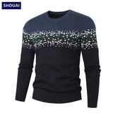 Spring Men's Round Neck Pullover Sweater Long Sleeve Jacquard Knitted Tshirts Trend Slim Patchwork Jumper for Autumn Mart Lion   