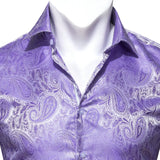 Luxury Purple Men's Silk Shirt Spring Autumn Long Sleeve Lapel Shirts Casual Fit Set Party Wedding Barry Wang MartLion   